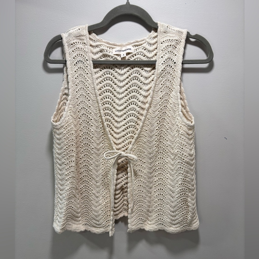 Lucky Brand Cream Crochet Openwork Vest